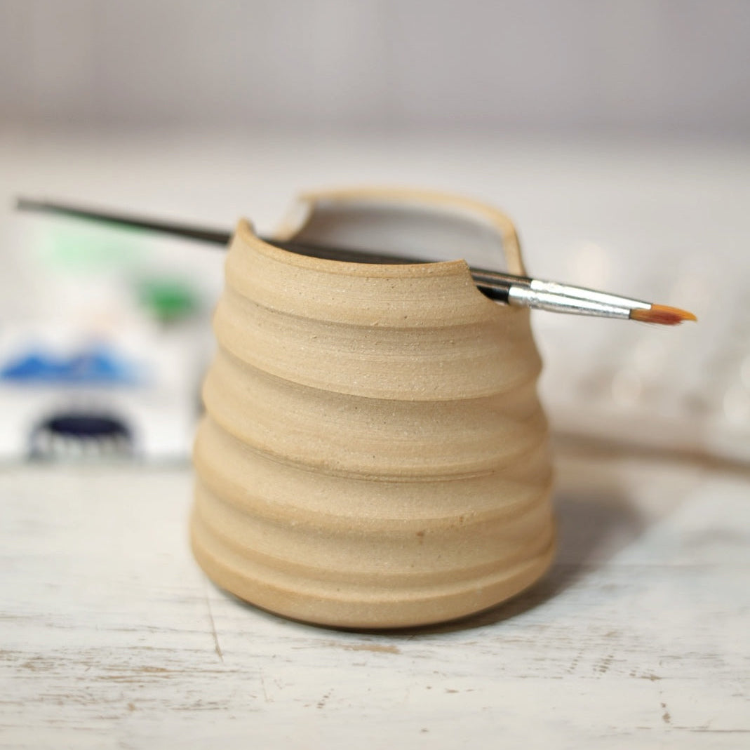 Handmade Ceramic Brush Rest & Water Cup for Artists - Naked