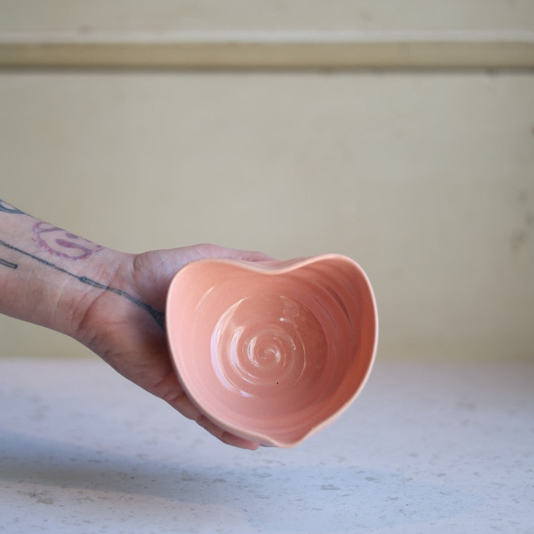 Handmade Large Heart-Shaped Bowl in Blush Pink