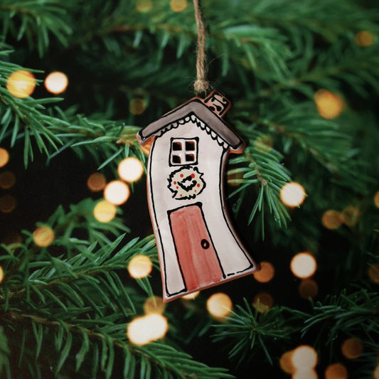 Handpainted Majolica Holiday Cheer House Ornament