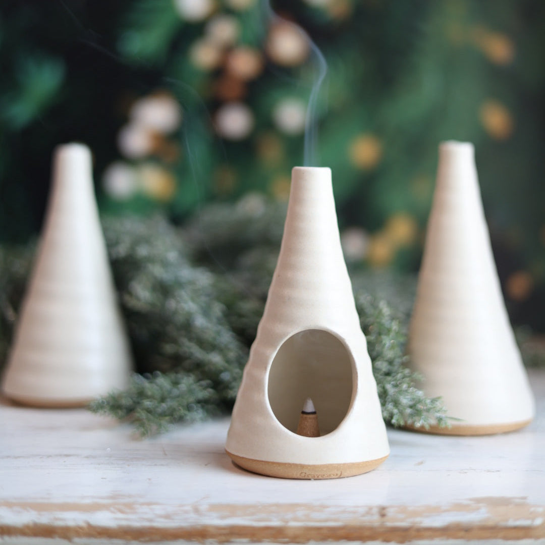 Handmade Ceramic Christmas Tree Incense Burner in 2 color options