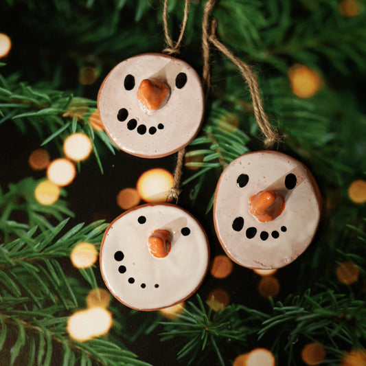 Handmade Ceramic Melted Snowman Ornament APPRENTICE VERSION