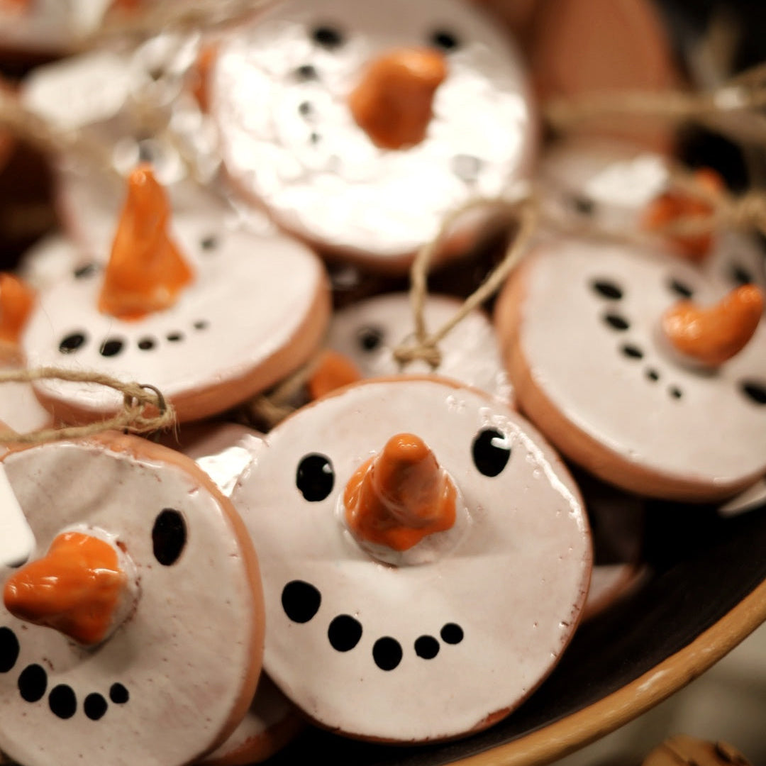 Handmade Ceramic Melted Snowman Ornament APPRENTICE VERSION