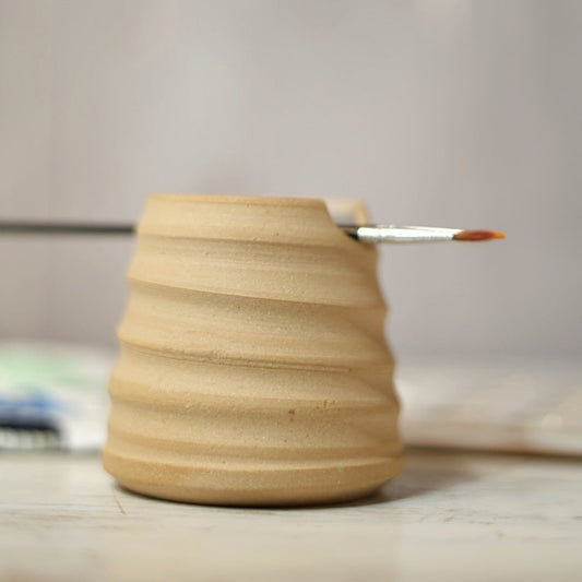 Handmade Ceramic Brush Rest & Water Cup for Artists - Naked
