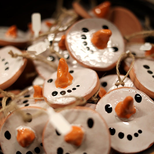 Handmade Ceramic Melted Snowman Ornament APPRENTICE VERSION