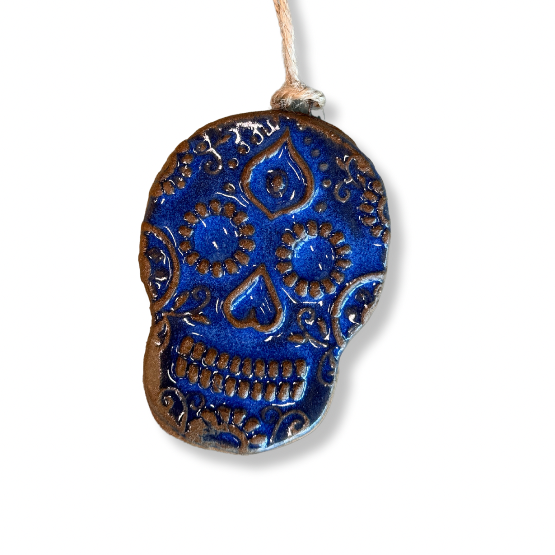 Sugar Skull Ornament in Cobalt