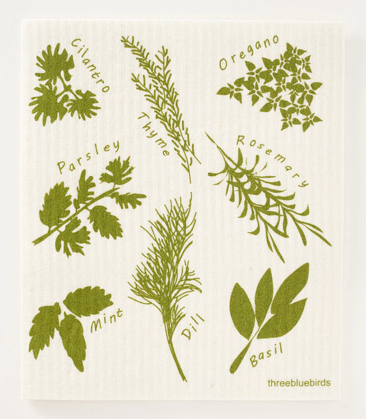 Herbs on White Swedish Dishcloth