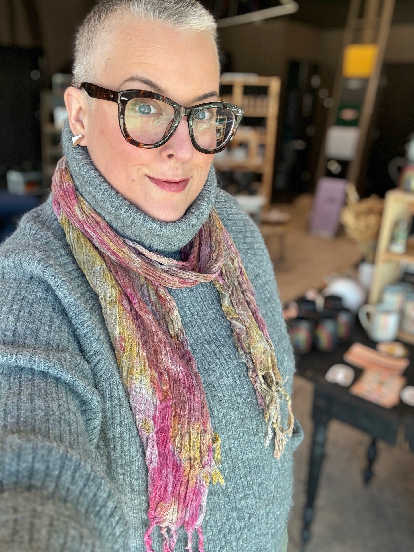 Fringed Ice Dye Scarf in Sunset