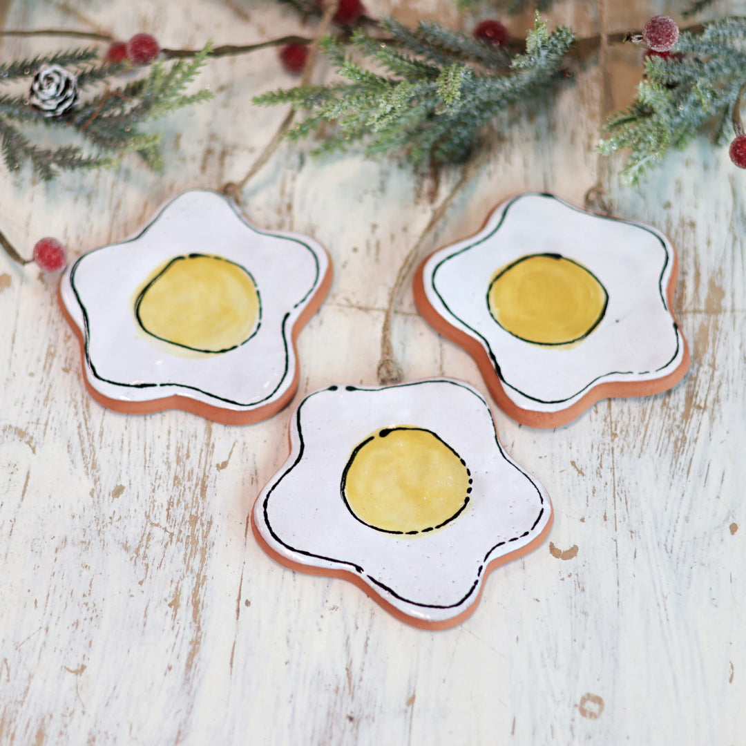 Handpainted Majolica Fried Egg Ornament
