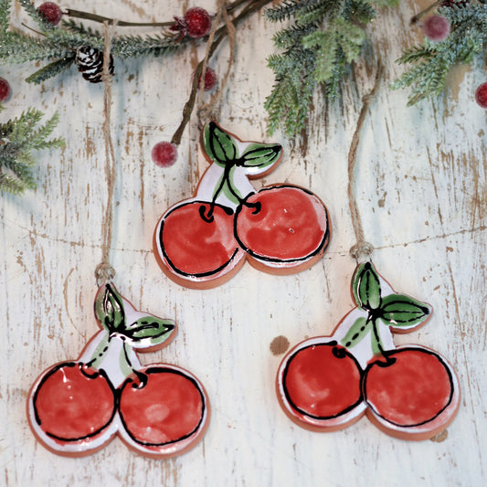 Handpainted Majolica Cherry Ornament