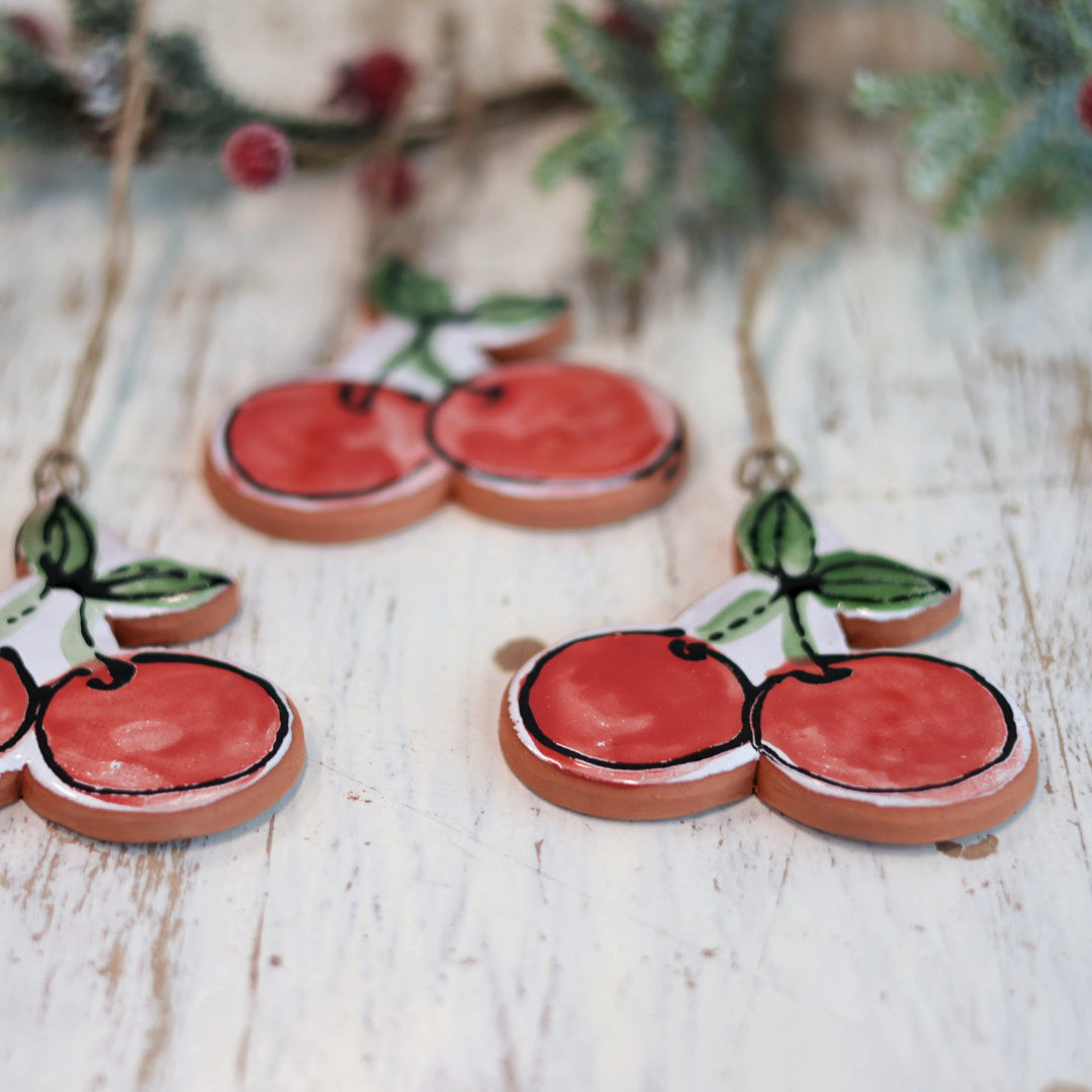 Handpainted Majolica Cherry Ornament