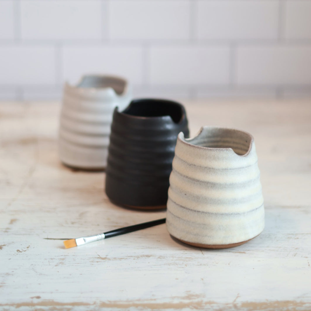 Handmade Ceramic Brush Rest & Water Cup for Artists in 3 Color Options