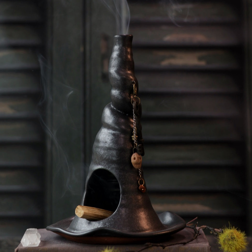Black Witch Hat Incense Burner XL | Handmade for Halloween