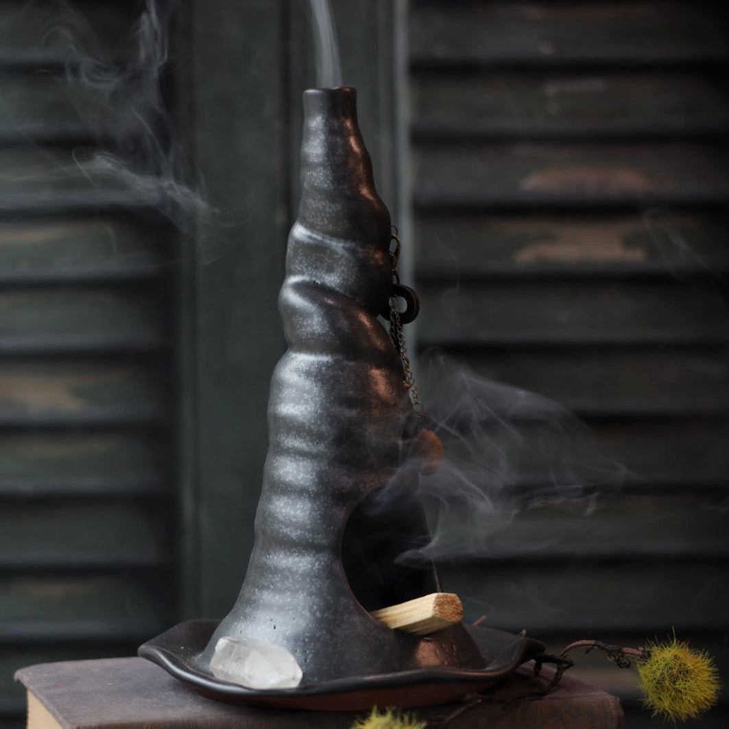 Black Witch Hat Incense Burner XL | Handmade for Halloween
