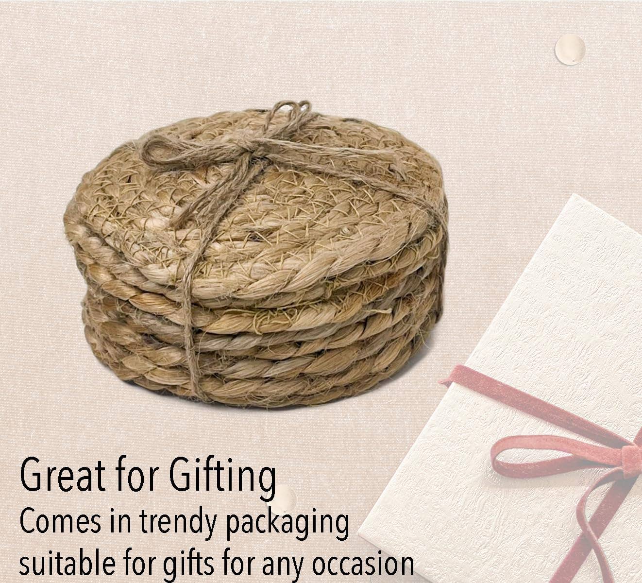 Natural Jute Braided Round Coaster 4 inch round