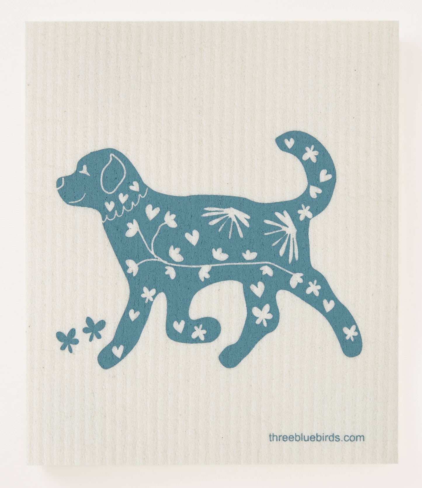 Playful Pup (Teal) Swedish Dishcloth Three Bluebirds Swedish Dishcloths
