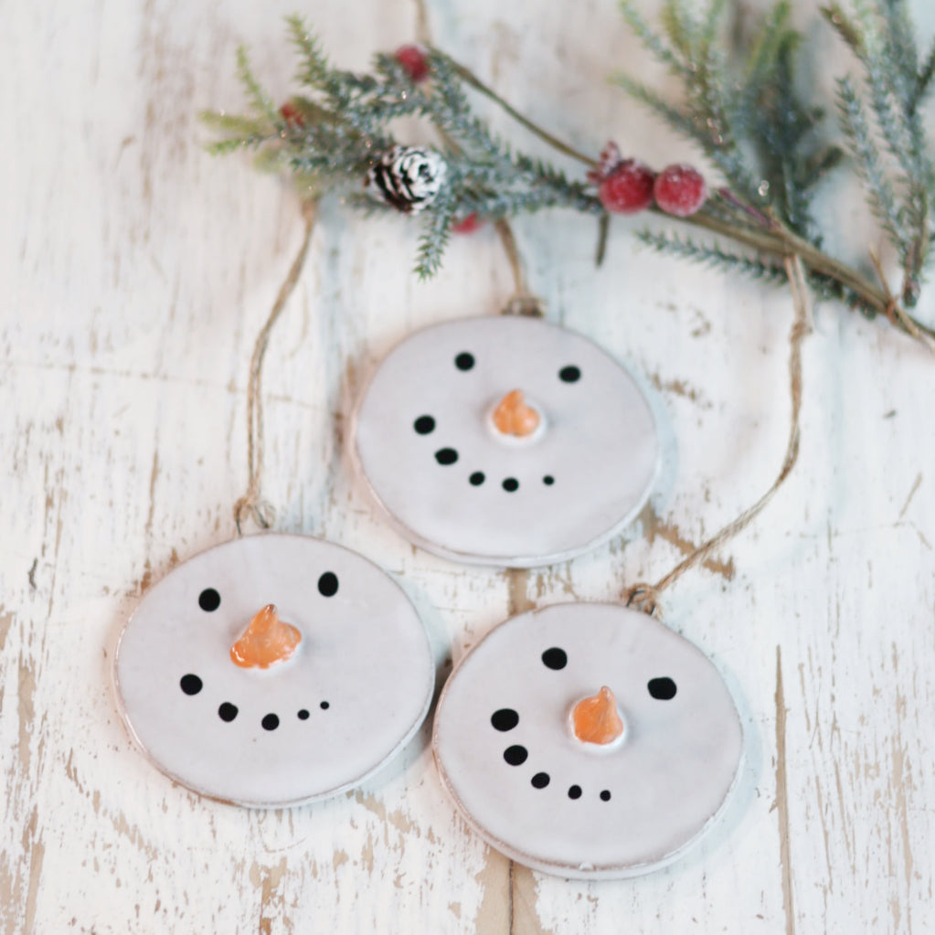 Handmade Ceramic Melted Snowman Ornament