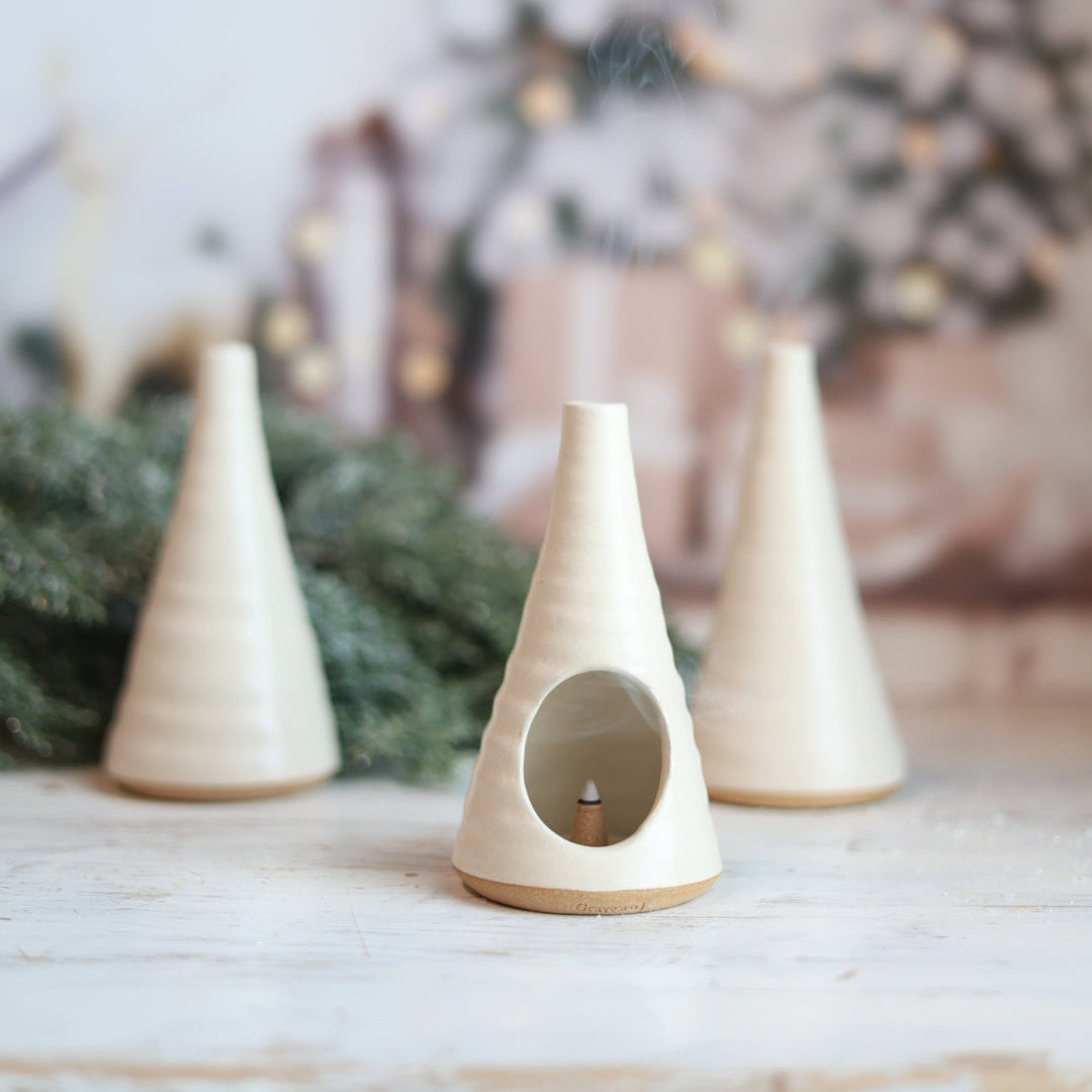 Handmade Ceramic Christmas Tree Incense Burner in 2 color options