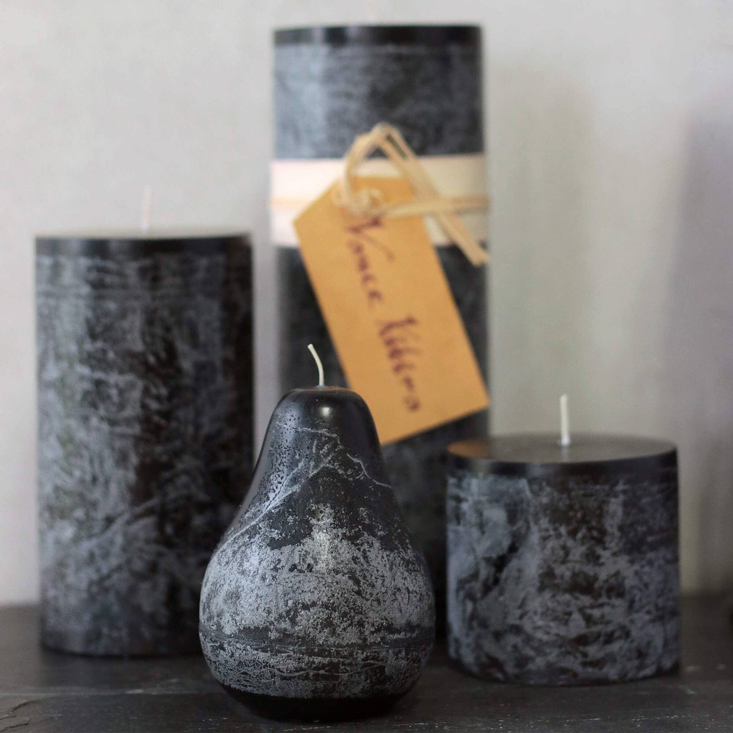 Distressed Black Pillar Candle Large