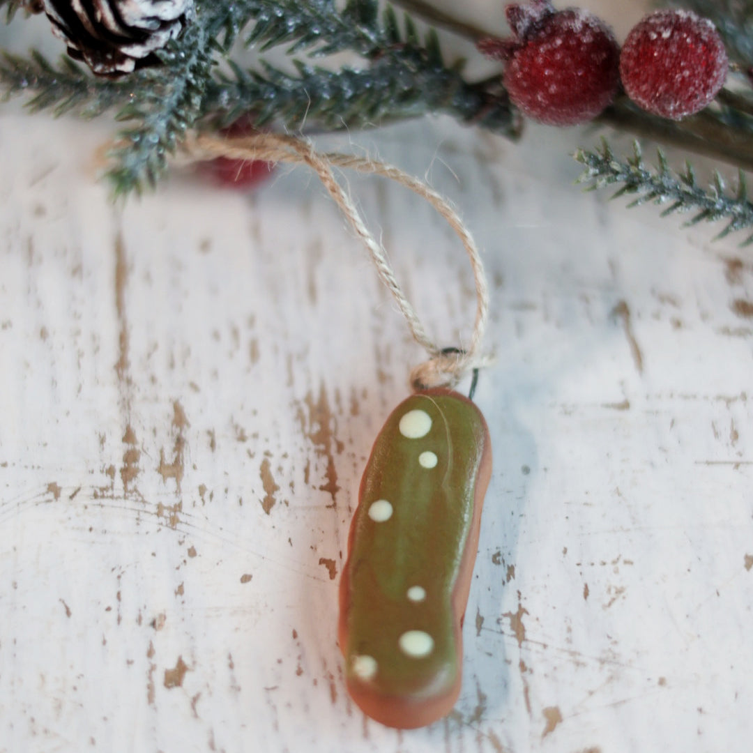 Handmade Ceramic Tiny Pickle Ornament | Traditional Holiday Decor