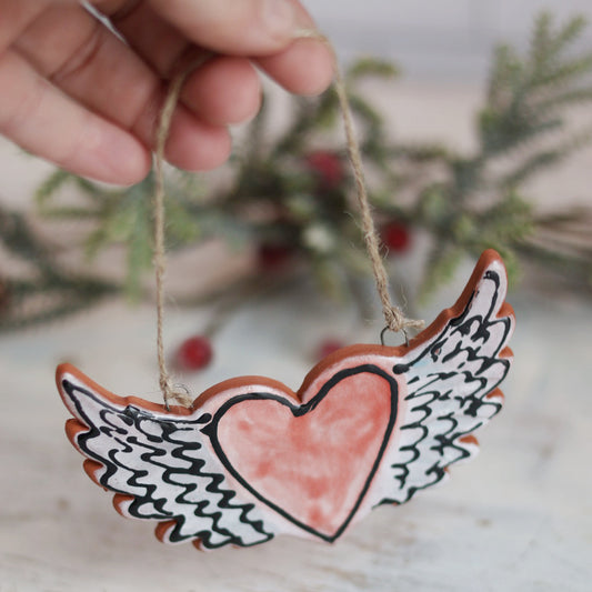 Handpainted Majolica Flying Heart Ornament