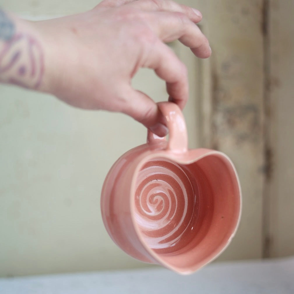 Handmade Heart-Shaped Latte Mug in Blush Pink