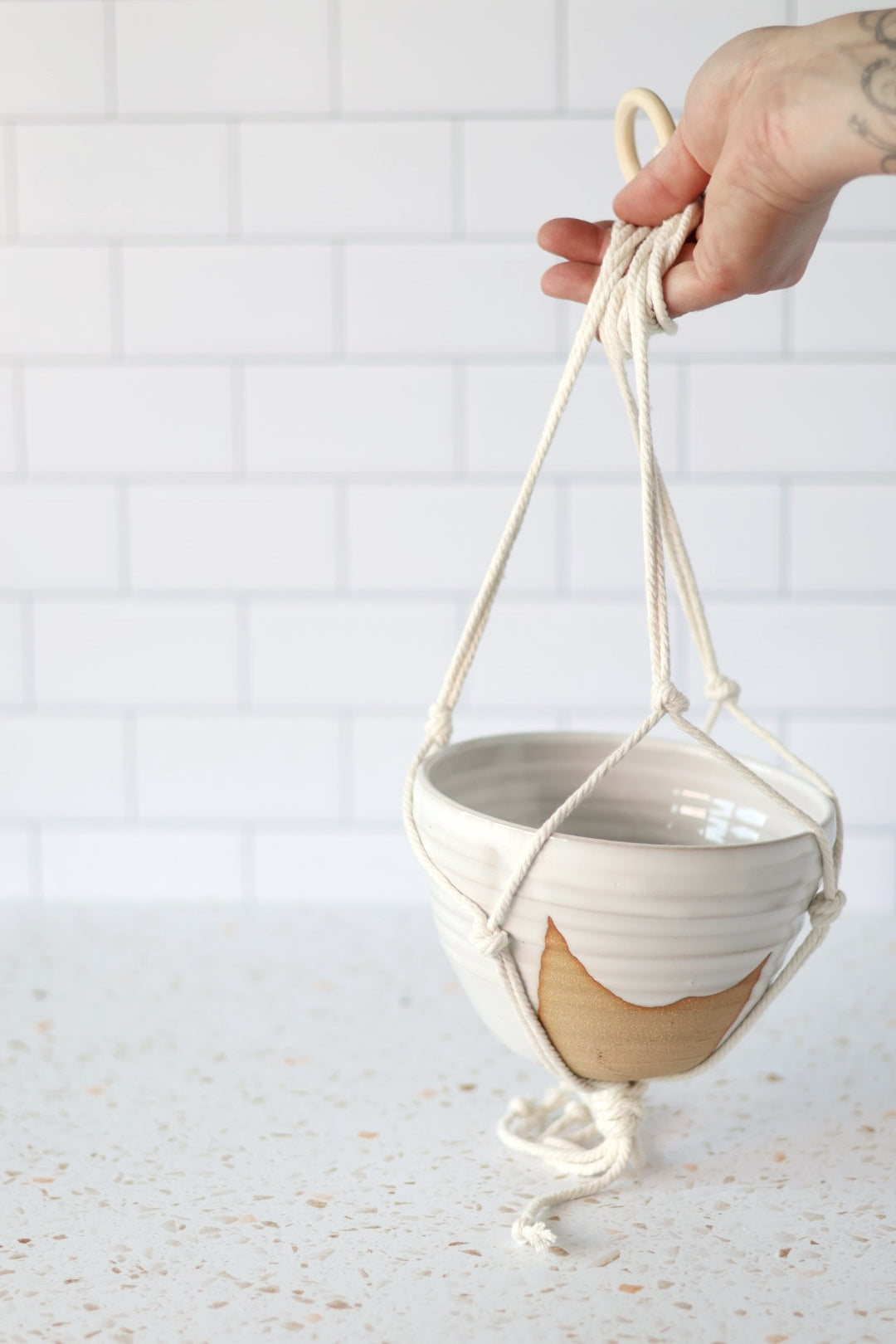 Large Hanging Planter in White with Macrame Hanger