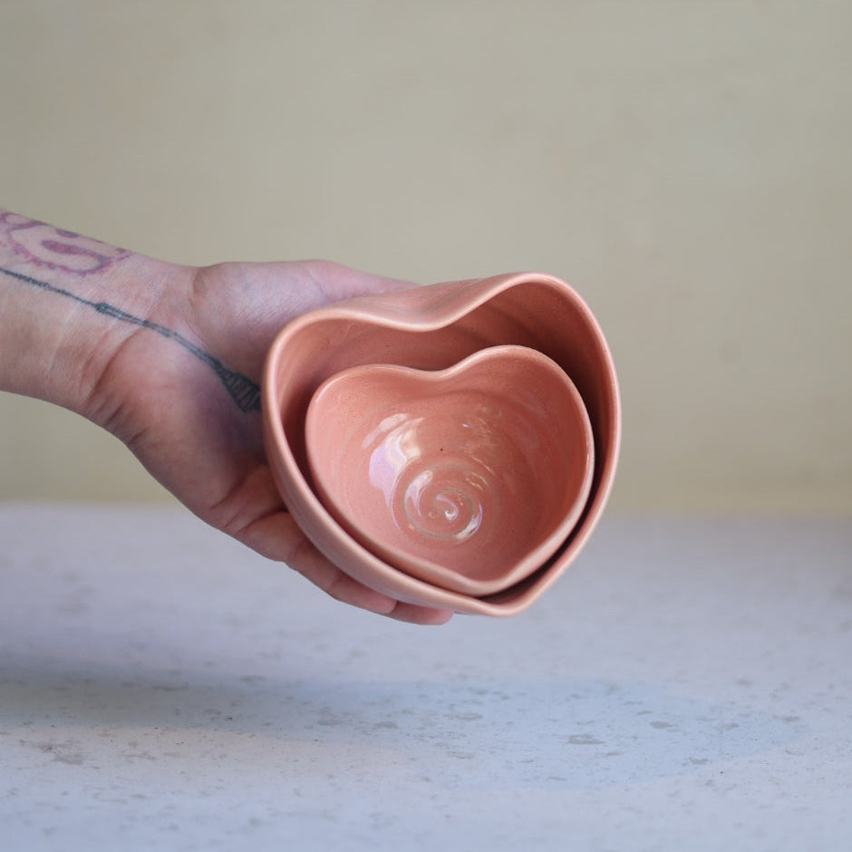 Handmade Large Heart-Shaped Bowl in Blush Pink