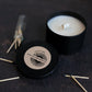 Black candle with matches on a dark surface
