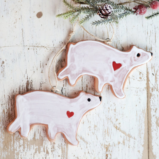 Handmade Ceramic Large Polar Bear Ornament | Arctic Holiday Decor