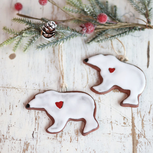 Handmade Ceramic Polar Bear Ornament | Arctic Holiday Decor