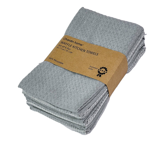 Waffle Kitchen Towels Set of 6 in Gray