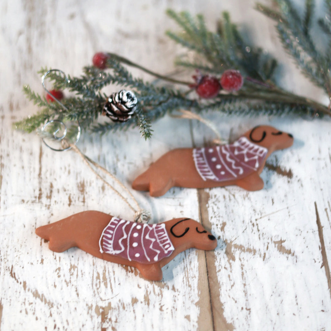 Handmade Ceramic Dachshund Ornament | Cozy Holiday Decor