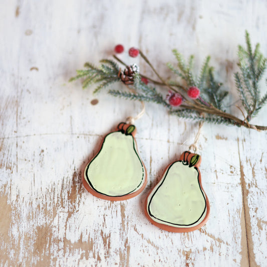 Handmade Ceramic Pear Ornament | Traditional Holiday Decor