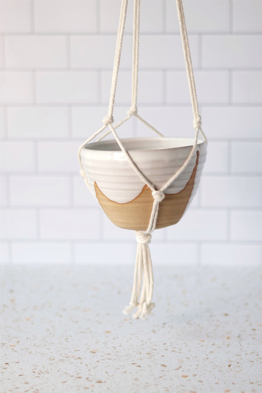 Large Hanging Planter in White with Macrame Hanger