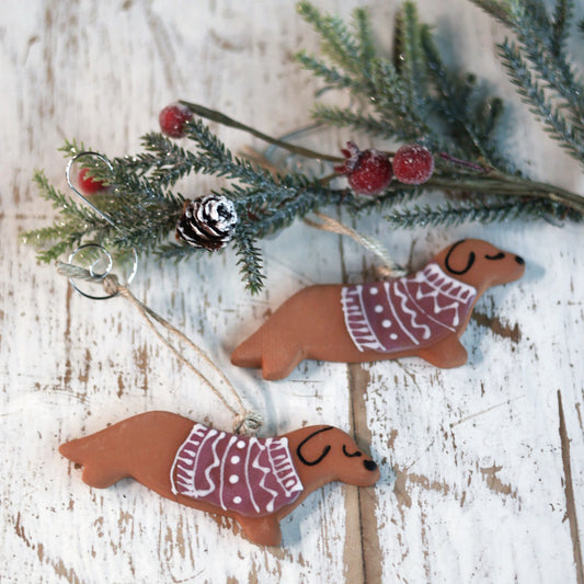 Handmade Ceramic Dachshund Ornament | Cozy Holiday Decor