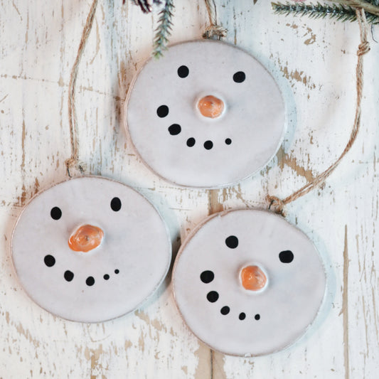 Handmade Ceramic Melted Snowman Ornament