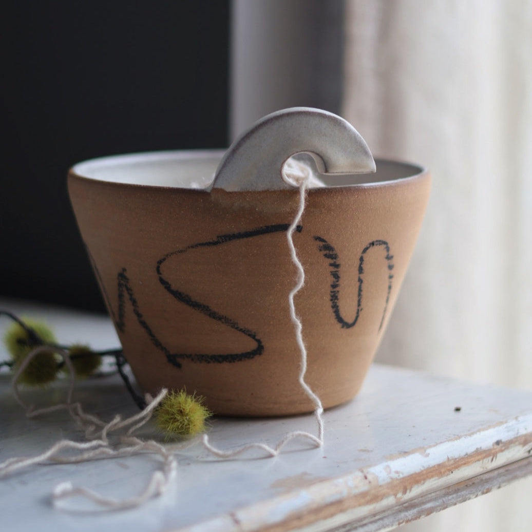 Modern Yarn Bowl with Abstract Mark Making