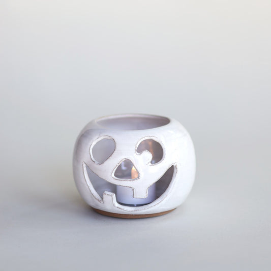 White Jack-O-Lantern Pumpkin Luminary with Tea Light