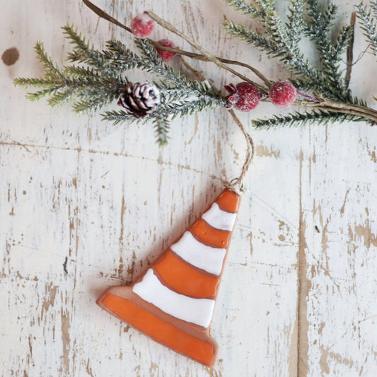 Handmade Ceramic Construction Cone Ornament