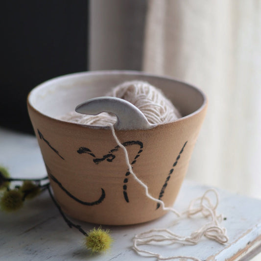 Modern Yarn Bowl with Abstract Mark Making