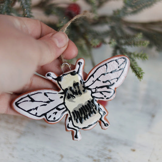 Handpainted Majolica Large Bee Ornament