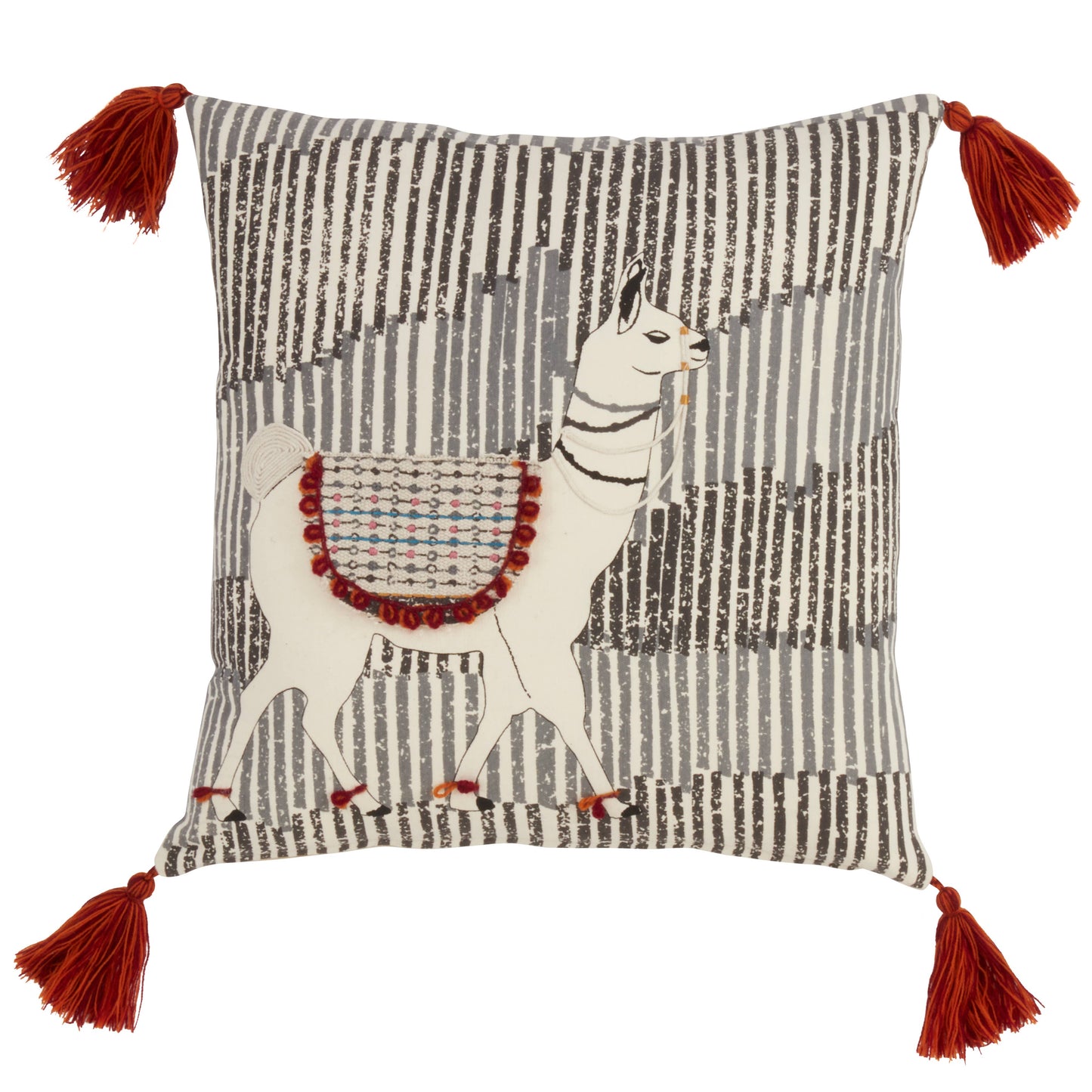 Llama Design Tasseled Throw Pillow