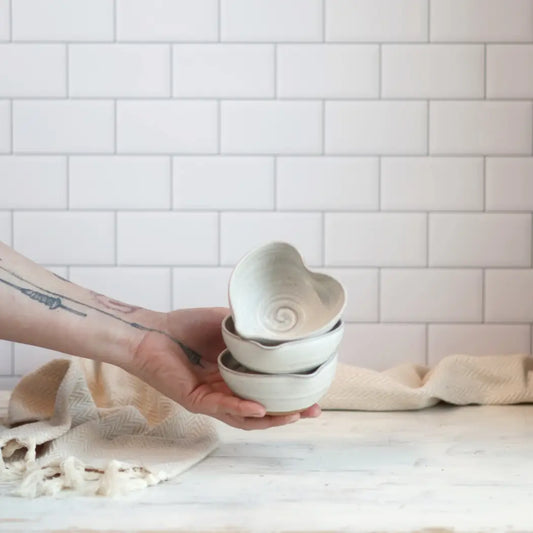 Handmade Small Heart-Shaped Bowl in Cream