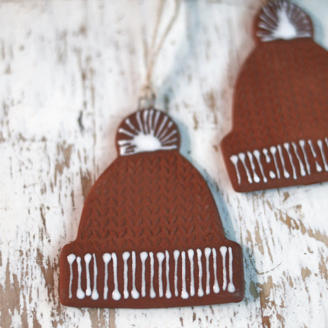 Handmade Ceramic Toque Ornament | Winter Holiday Decor