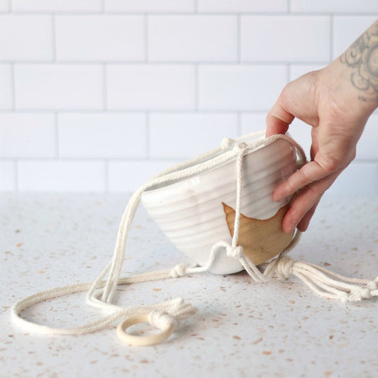 Large Hanging Planter in White with Macrame Hanger