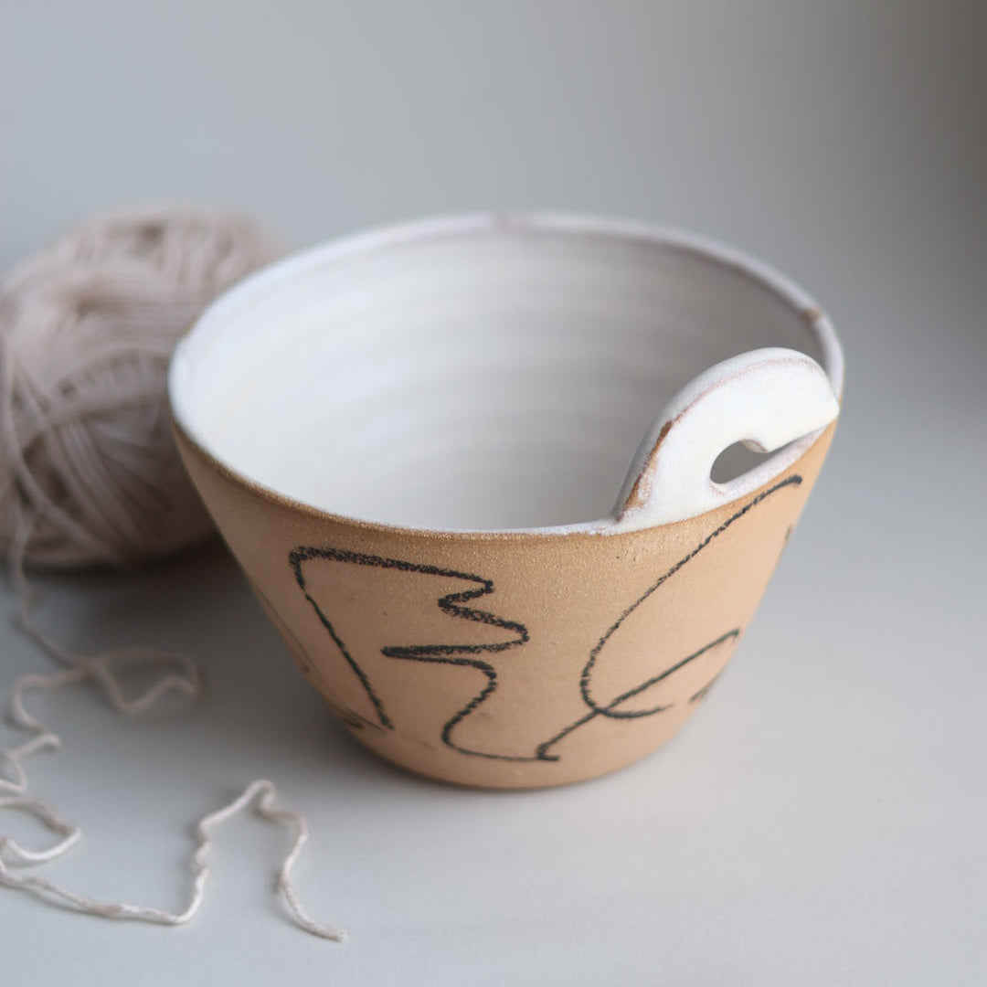 Modern Yarn Bowl with Abstract Mark Making