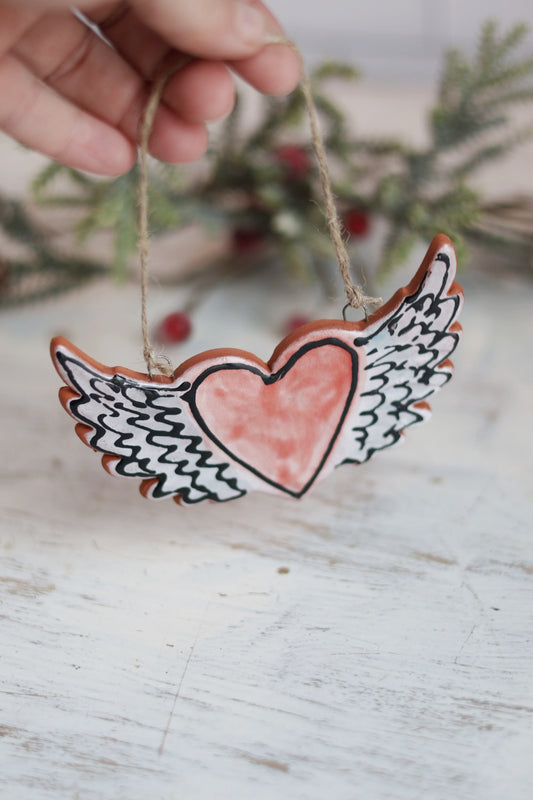 Handpainted Majolica Flying Heart Ornament