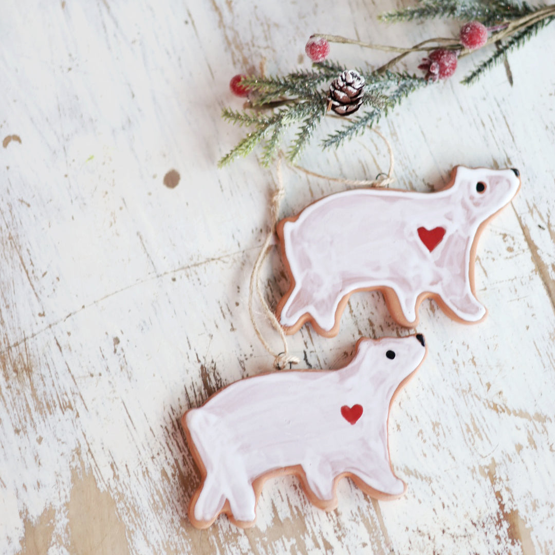 Handmade Ceramic Large Polar Bear Ornament | Arctic Holiday Decor