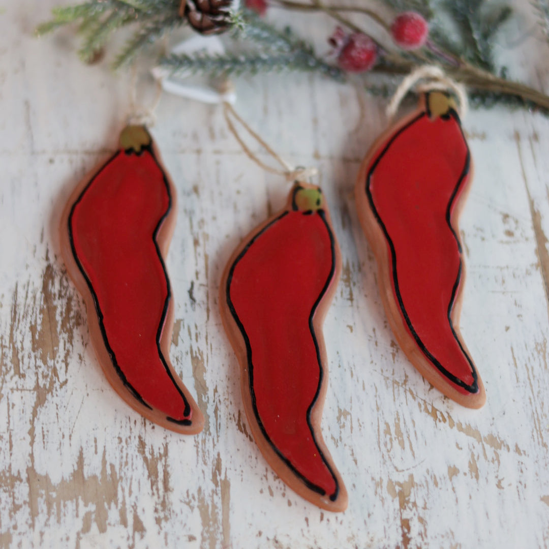 Handmade Ceramic Chili Pepper Ornament | Spicy Holiday Decor