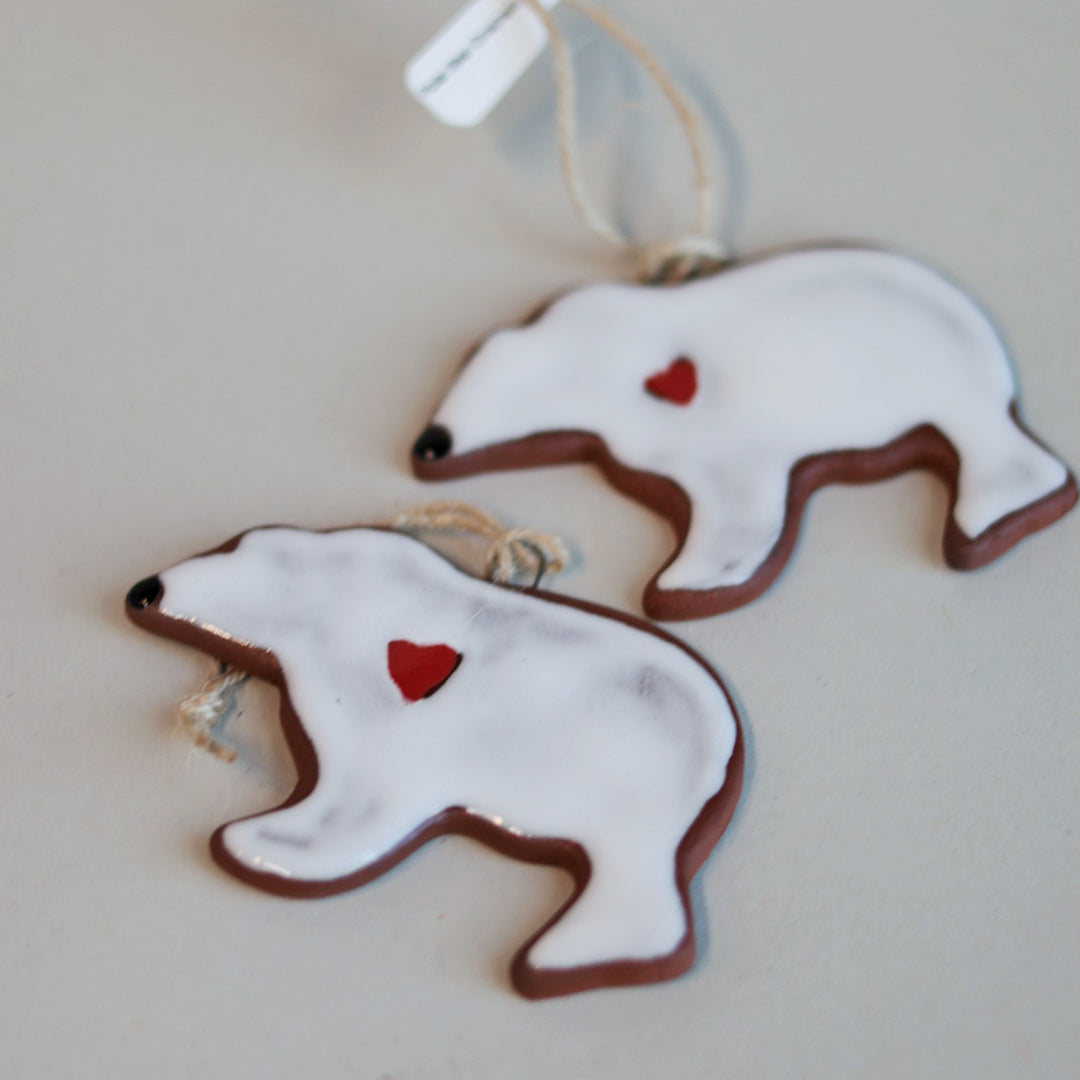 Handmade Ceramic Polar Bear Ornament | Arctic Holiday Decor